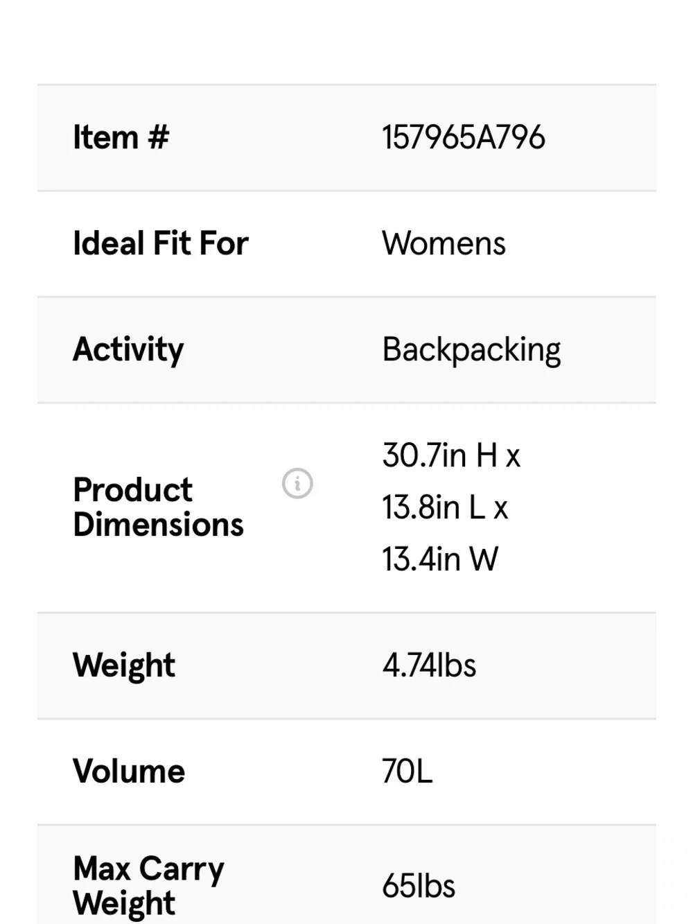 Gregory Deva 70 Women's X-Small 70L Internal Frame Backpack